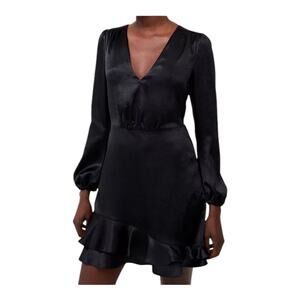 French Connection dress Denney satin v-neck black size 8